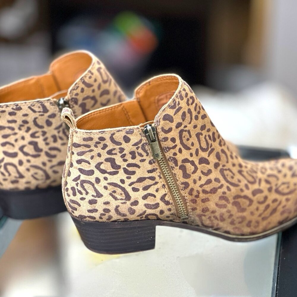 Lucky Brand Women Suede Booties LK-Basel Leopard Print Javan Brown Size 10 M - Picture 5 of 16